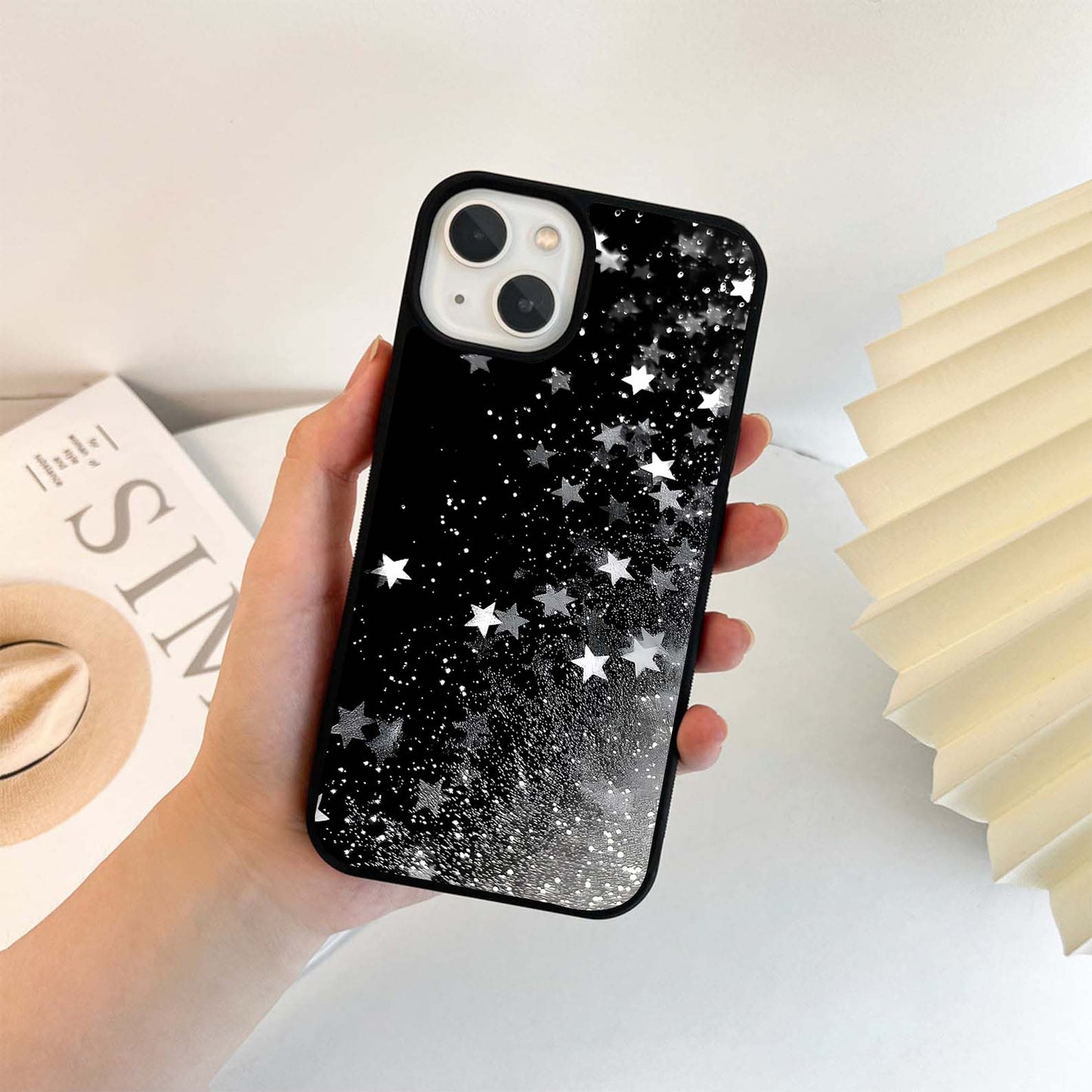 Black Glittering Stars Glass Case