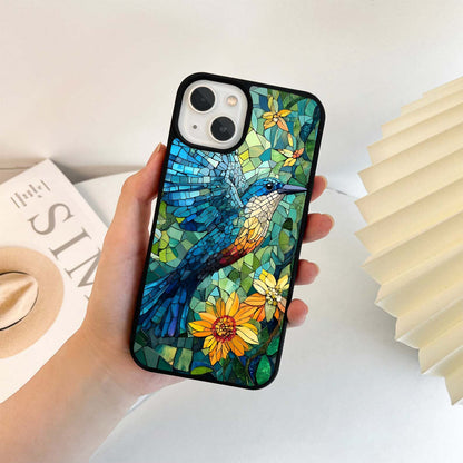 Mosaic Blue Bird Glass Case