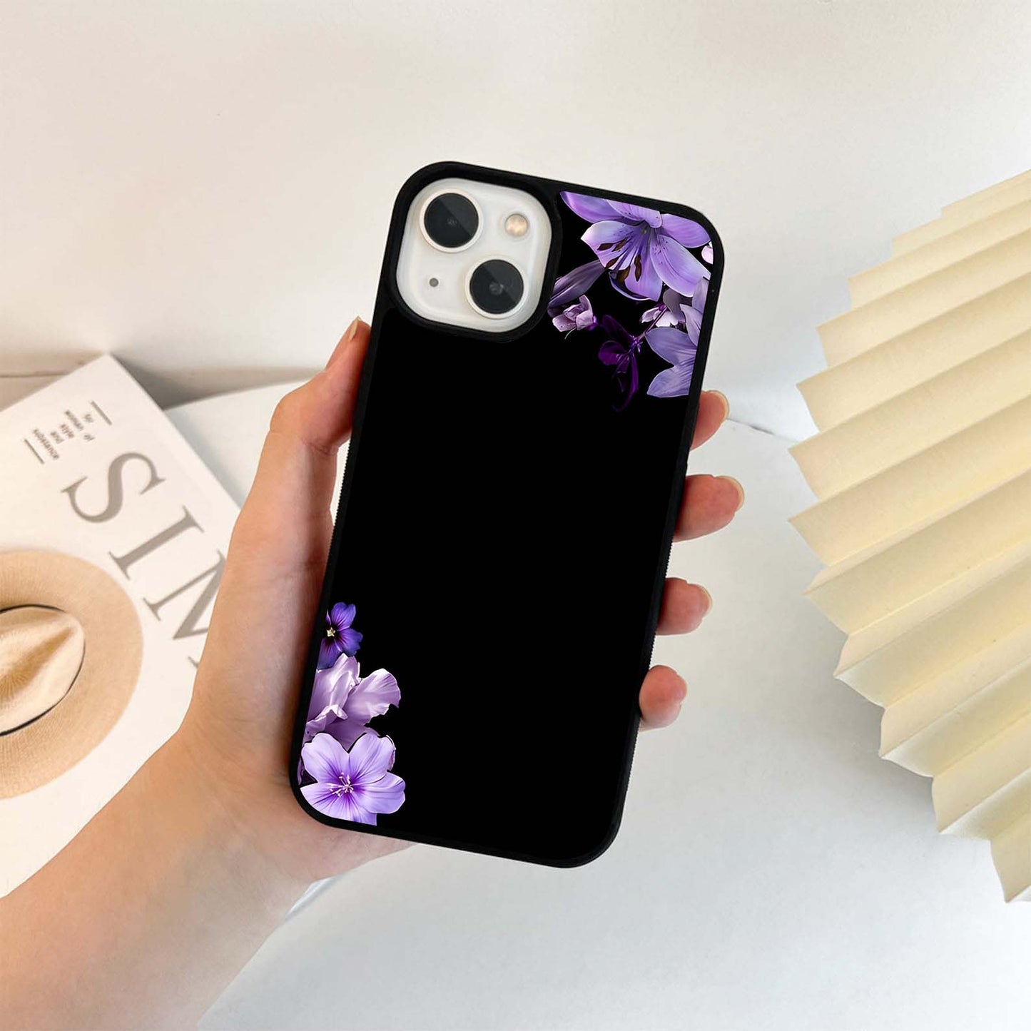 Purple Corner Flowers Glass Case