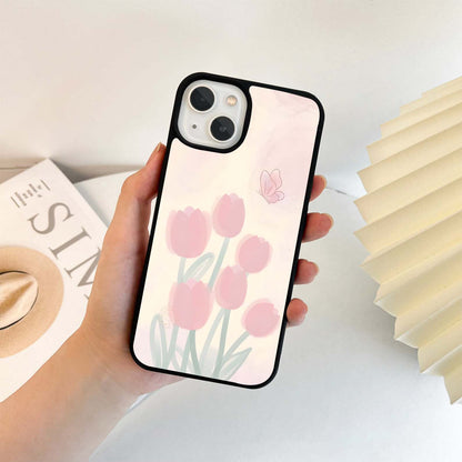 Peach Tulip Charm Glass Case