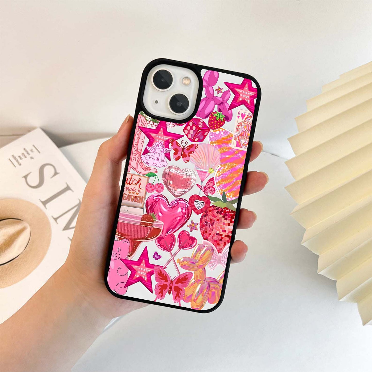 Pink Disco Collage Glass Case