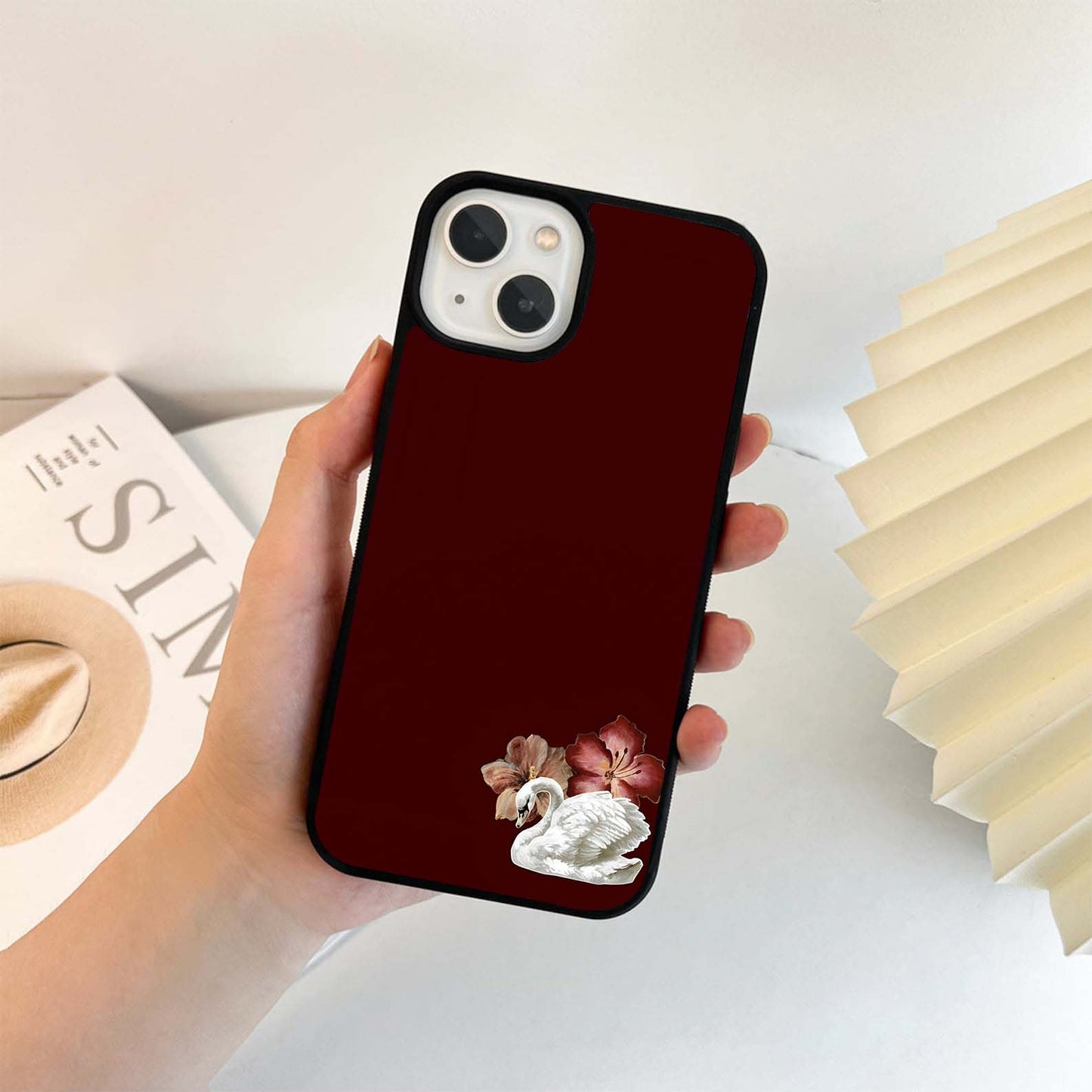 Crimson Swan Bloom Glass Case