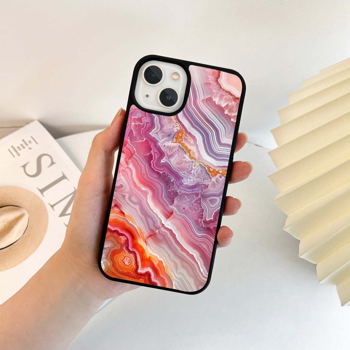 Rose Quartz Marble Glass Case