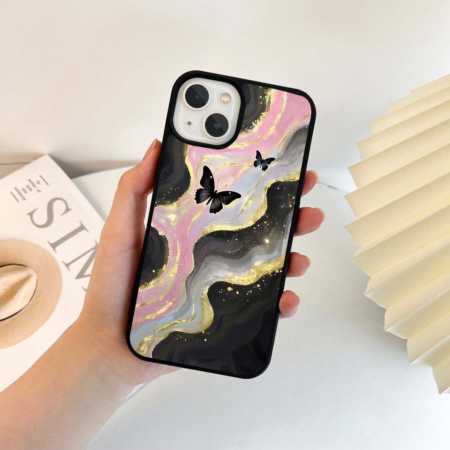 Golden Mist Butterflies Glass Case