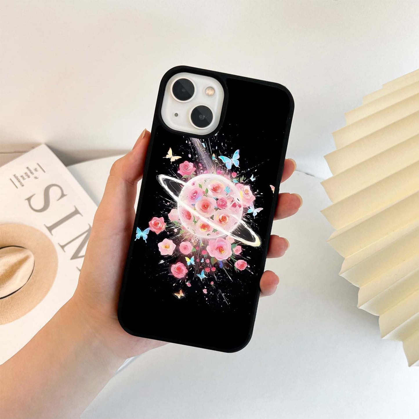 Planet Full of Roses and Butterflies Glass Case