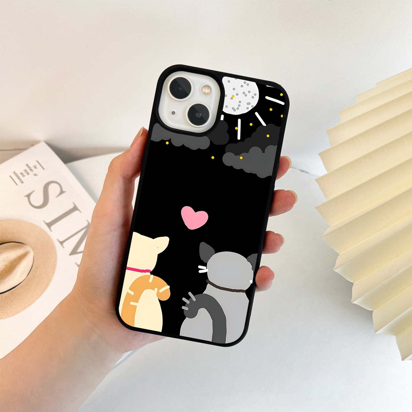 Cat Love Under Moon Glass Case