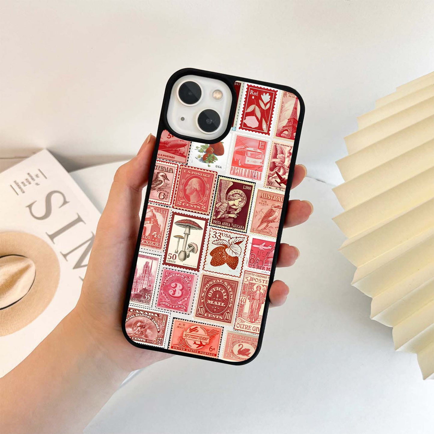 Red Stamp Collage Glass Case