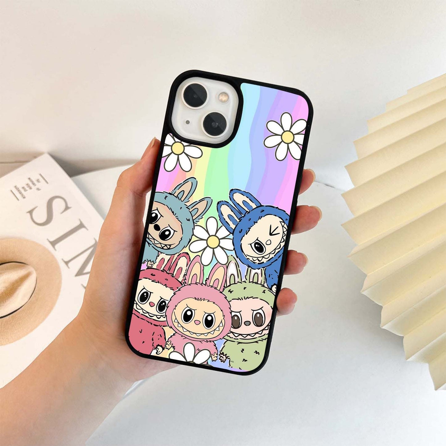 Retro Labubu Pattern Glass Case