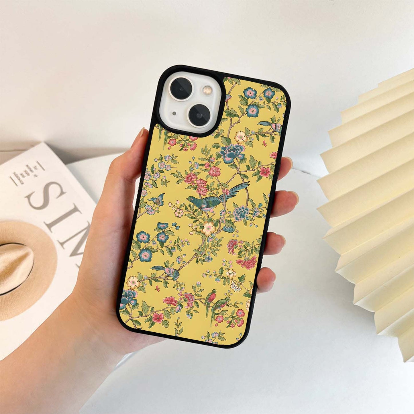 Yellow Crayon style floral Glass Case