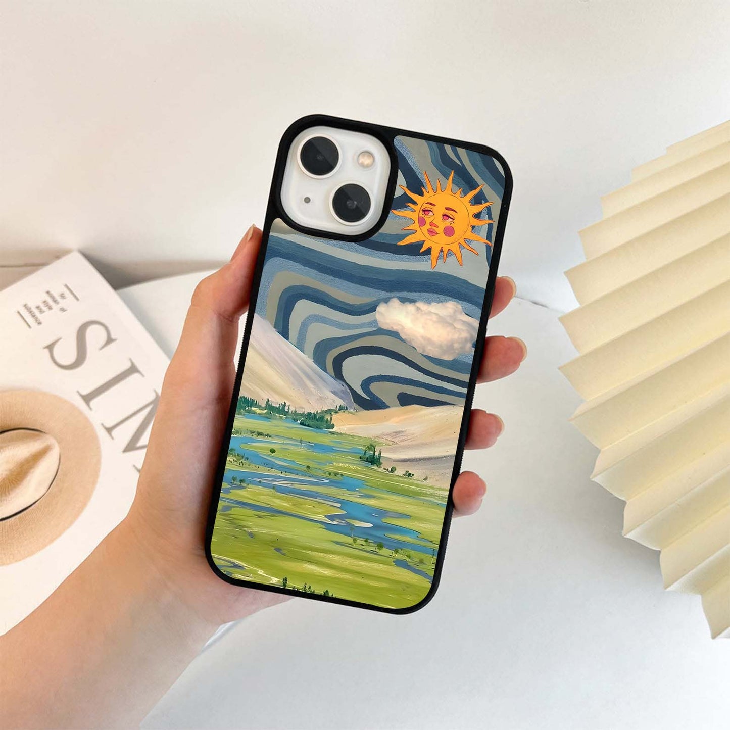 Yellow Illusion Sun Scenery Glass Case