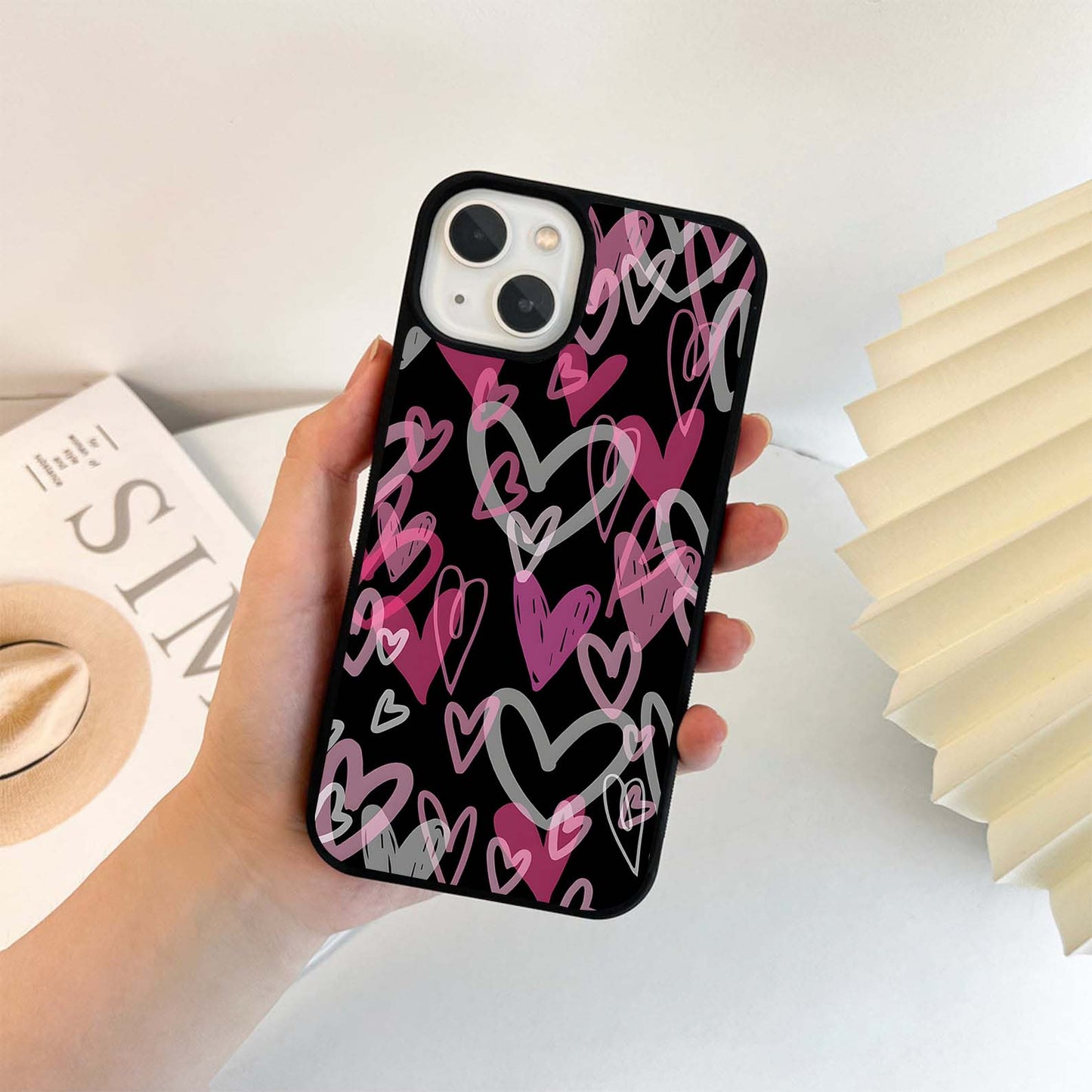 Sketchy Heart Collage Glass Case