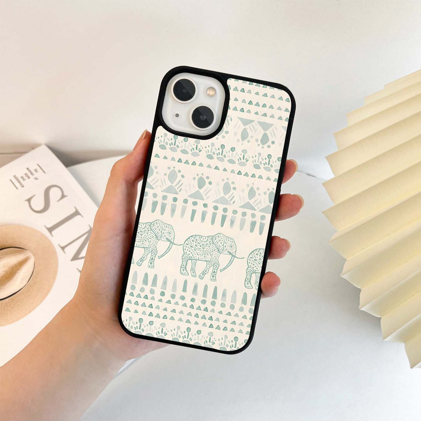 Tribal Elephants Glass Case