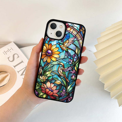 Stained Glass Birds and Flowers Glass Case