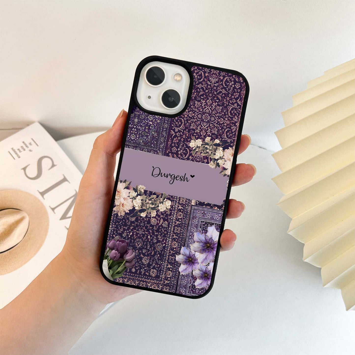 Antique Floral Whisper Custom Name Glass Case