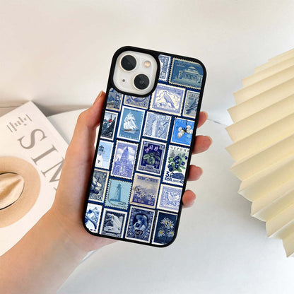 Blue Stamp Collage Glass Case