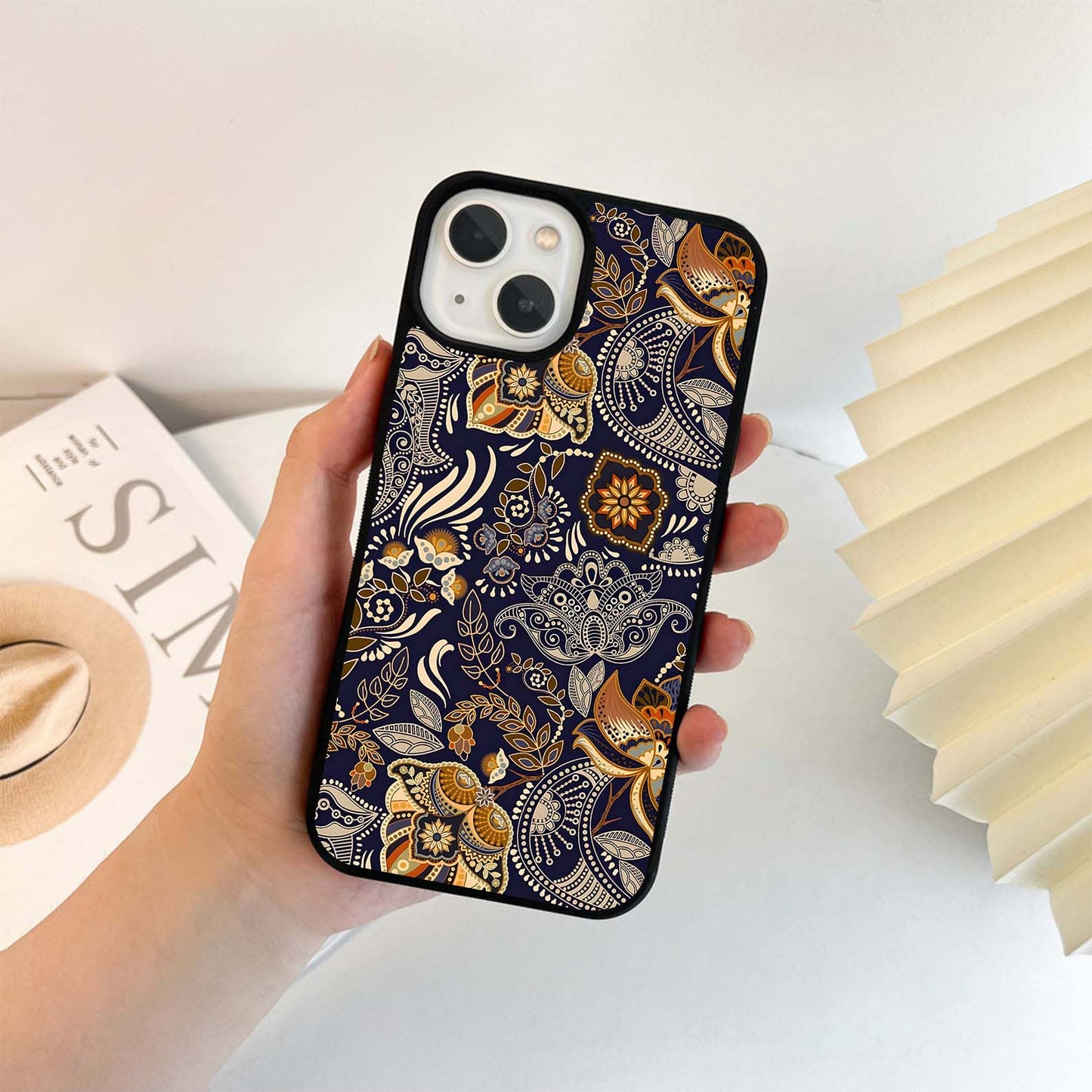 Gold Floral Pattern Glass Case