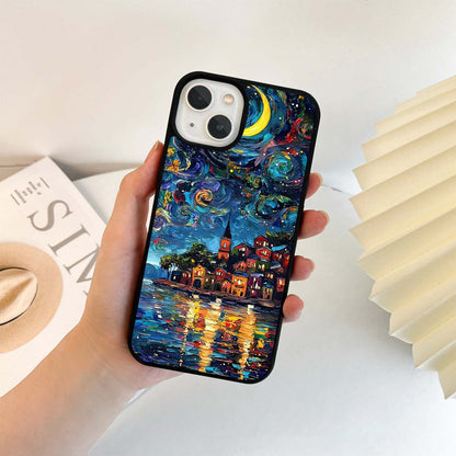 Moonlit Village Glass Case