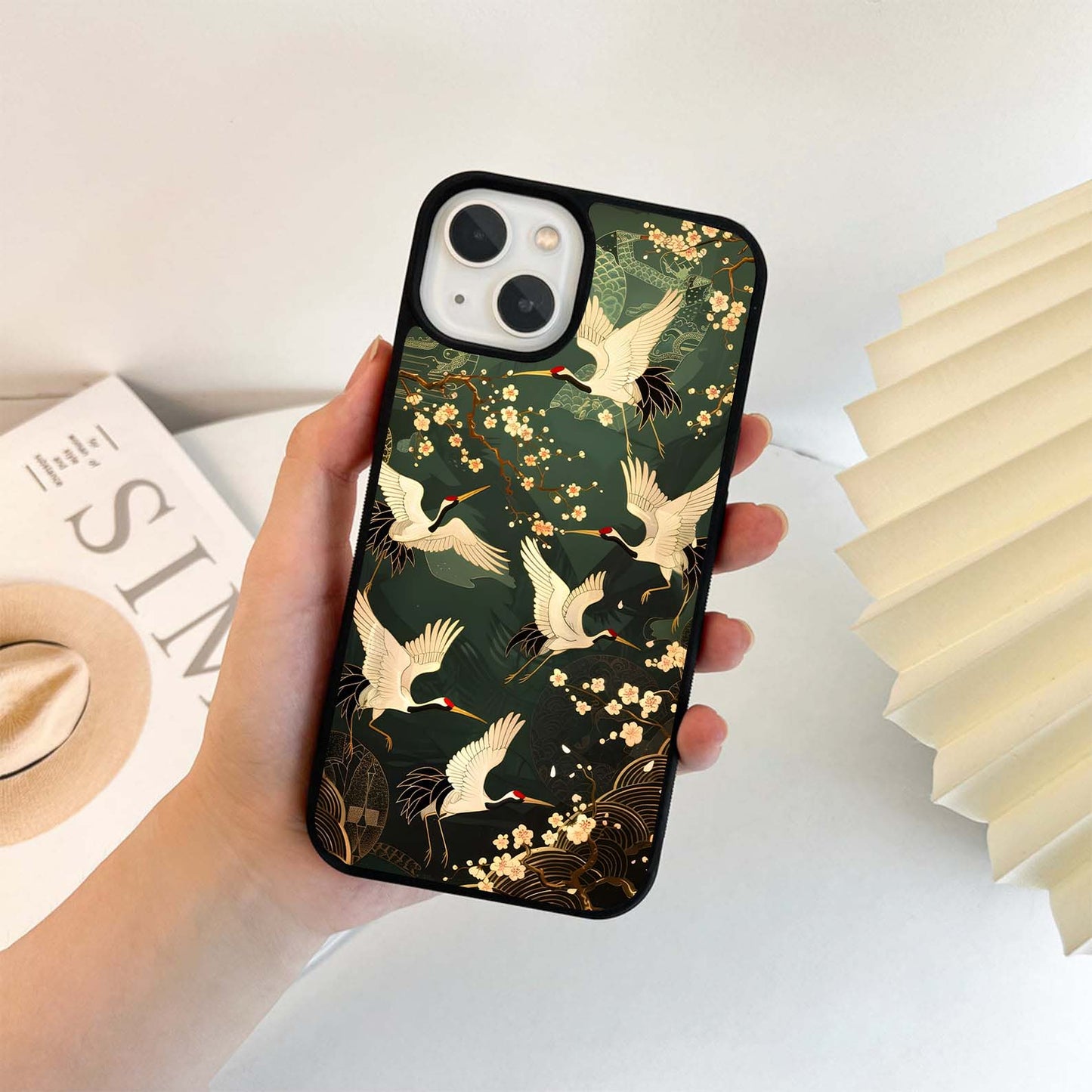 Happy Cranes Pattern Glass Case