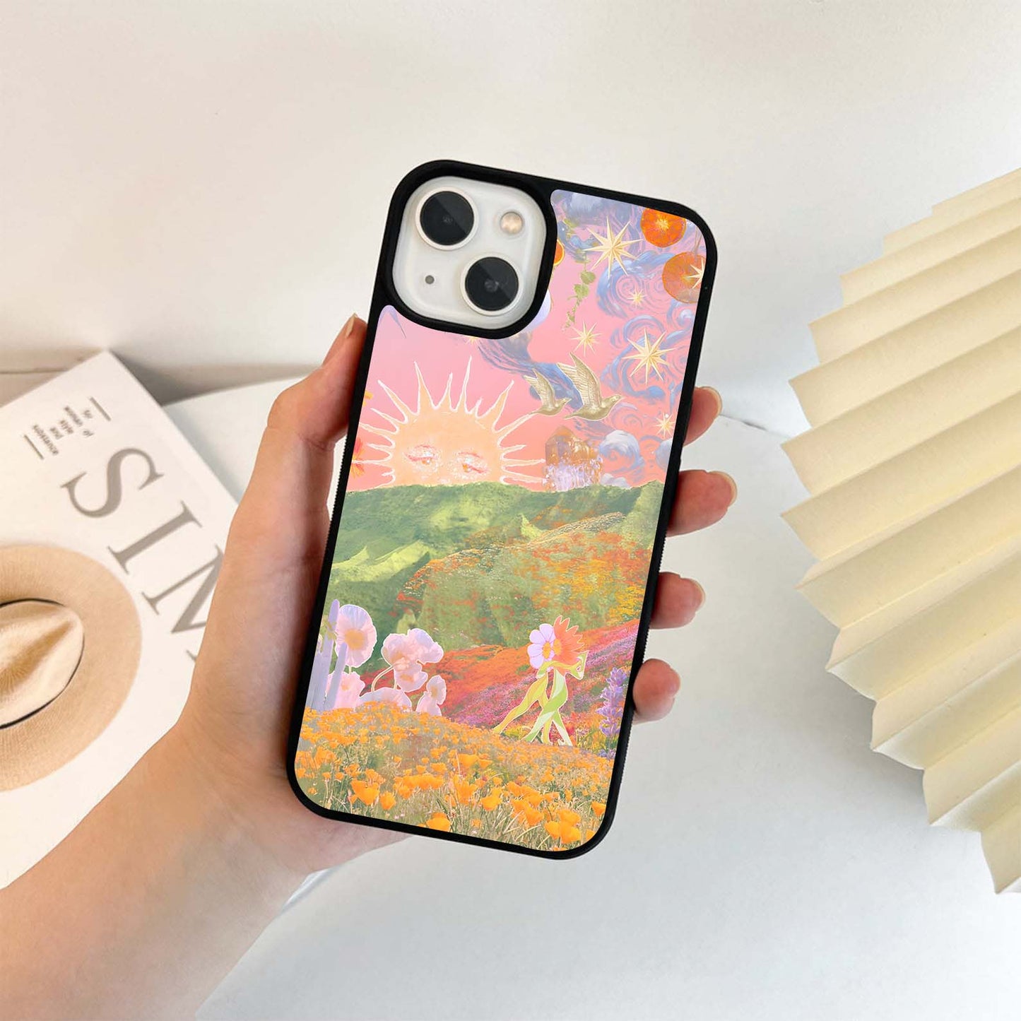 Orange Cottage Scenery Glass Case