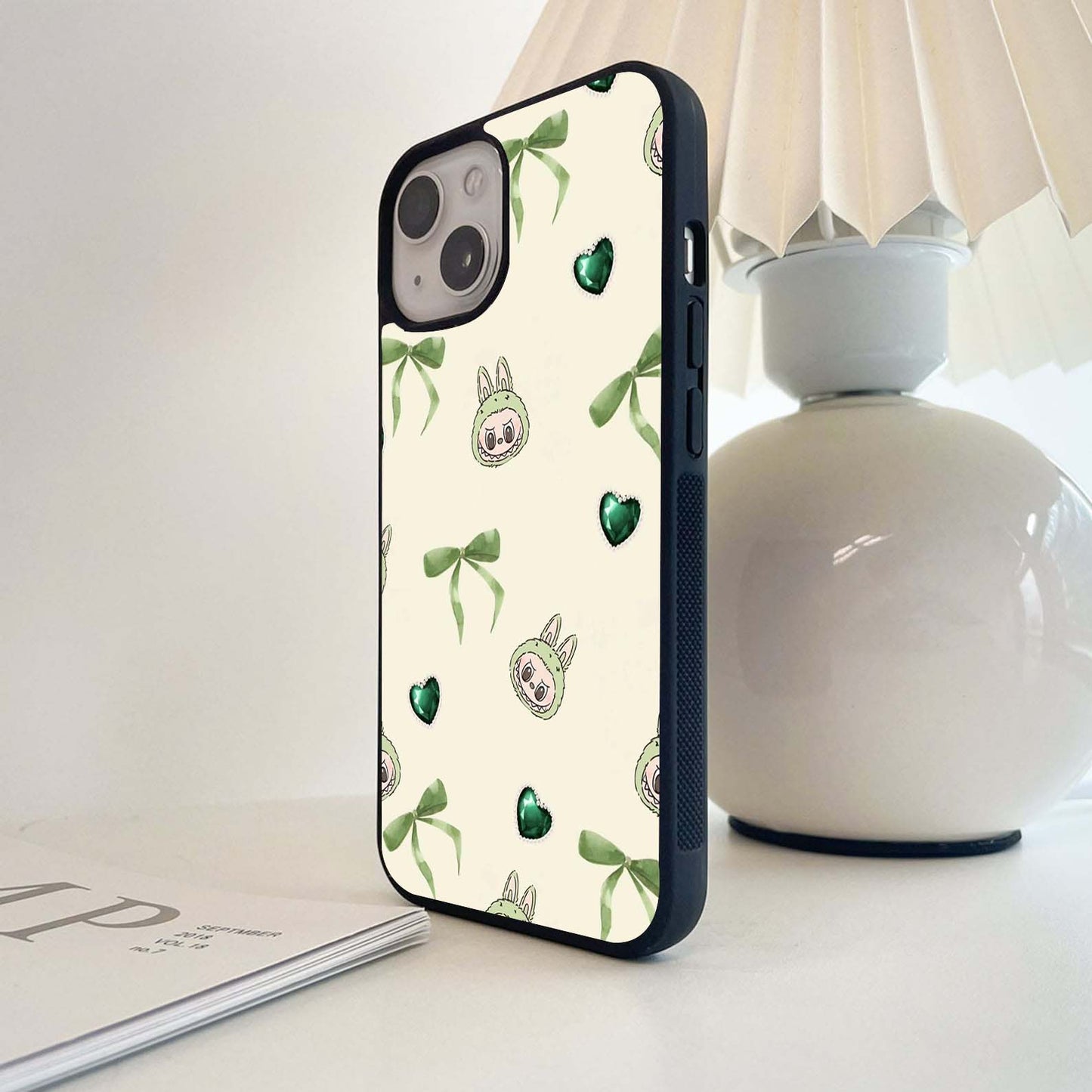 Green Bow Labubu Glass Case