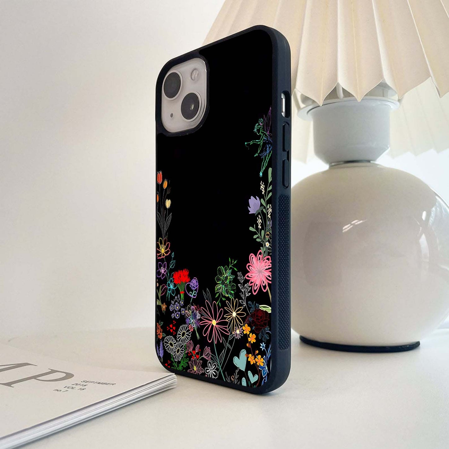 Neon Floral with Fairy Glass Case