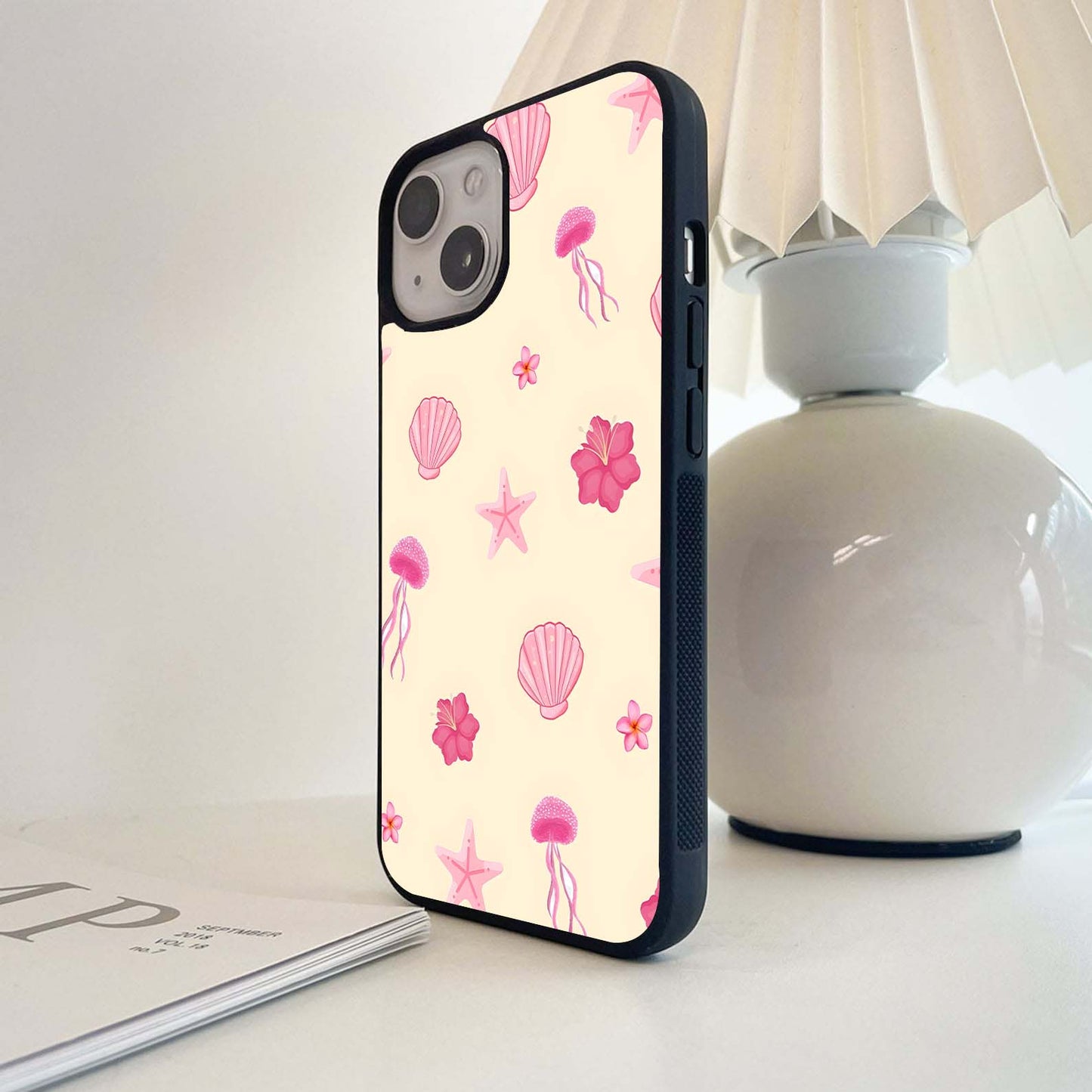Pink Sea-Themed Icons Glass Case