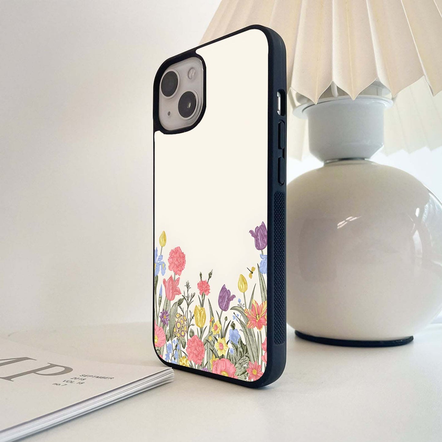 Biege With Colored Flower Glass Case