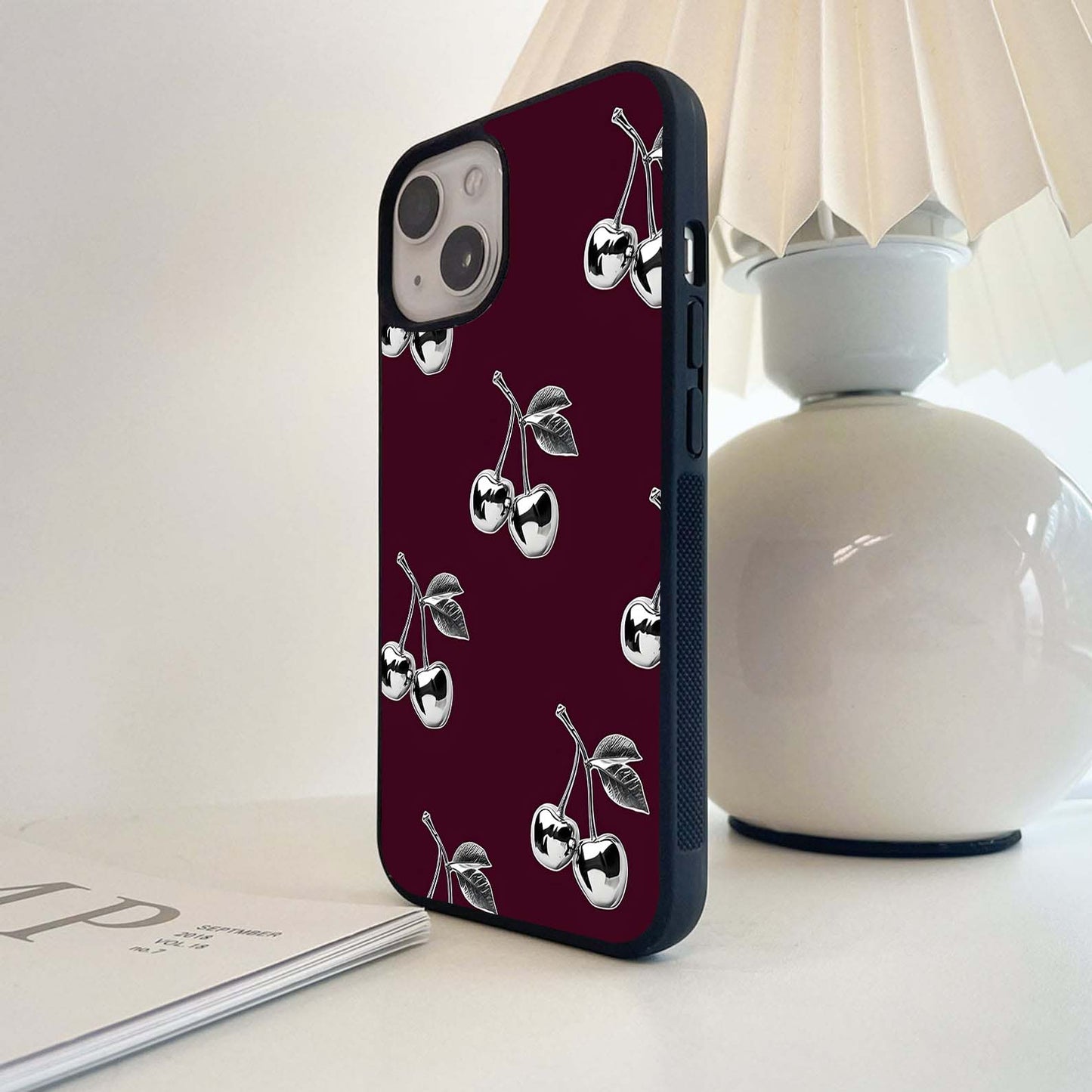 Silver Cherry pattern Glass Case