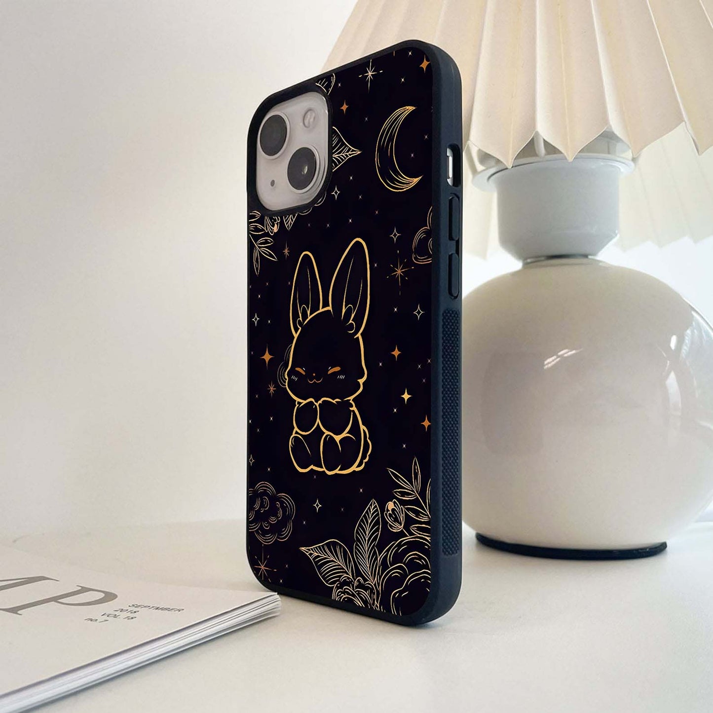 Floral Bunny Art Line Glass Case