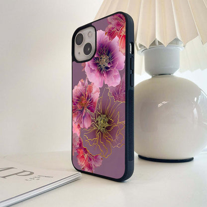 Pink Orchid Flowers Glass Case