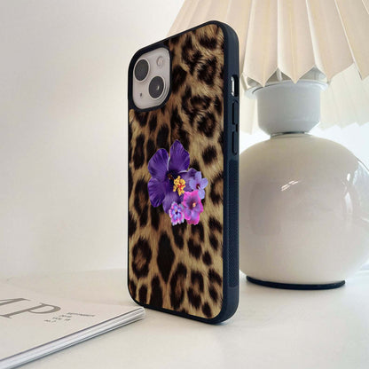 Flowers With Leopard Background Glass Case