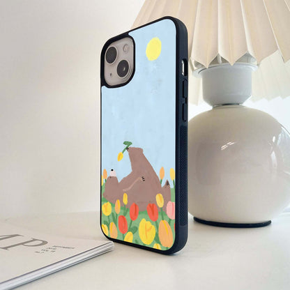 Floral Lazy Bear Glass Case