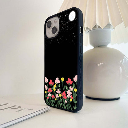 Romantic Moon With Flower Glass Case