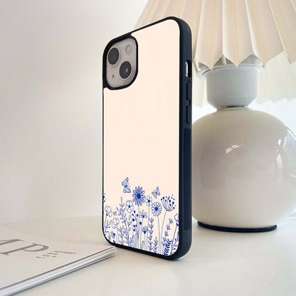 Blue Floral Art Glass Case