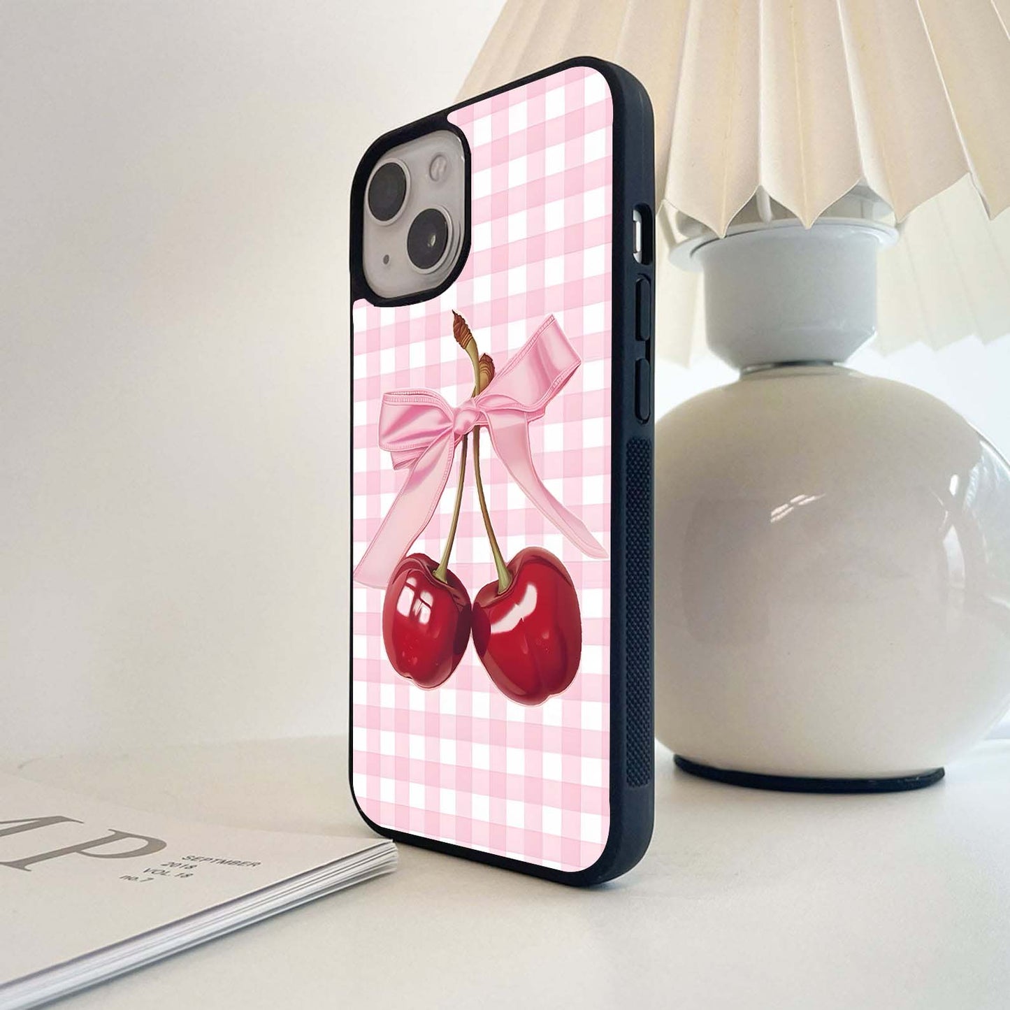 Pink Picnic Cherries Glass Case