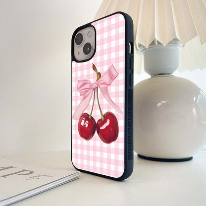 Pink Picnic Cherries Glass Case