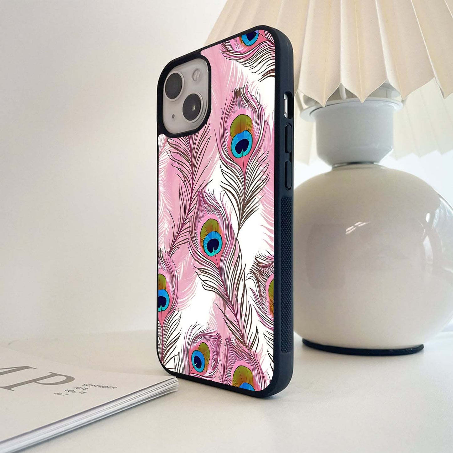 Peacock Feathers Floating Glass Case