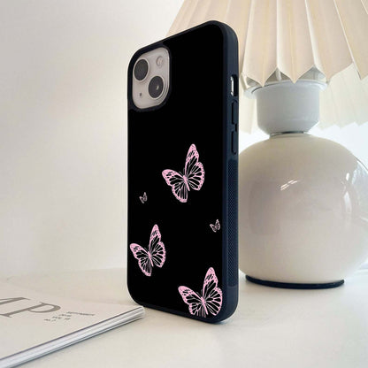 Pink Butterflies on Black Glass Case