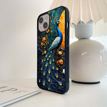 Peacock with Yellow Moon Glass Case