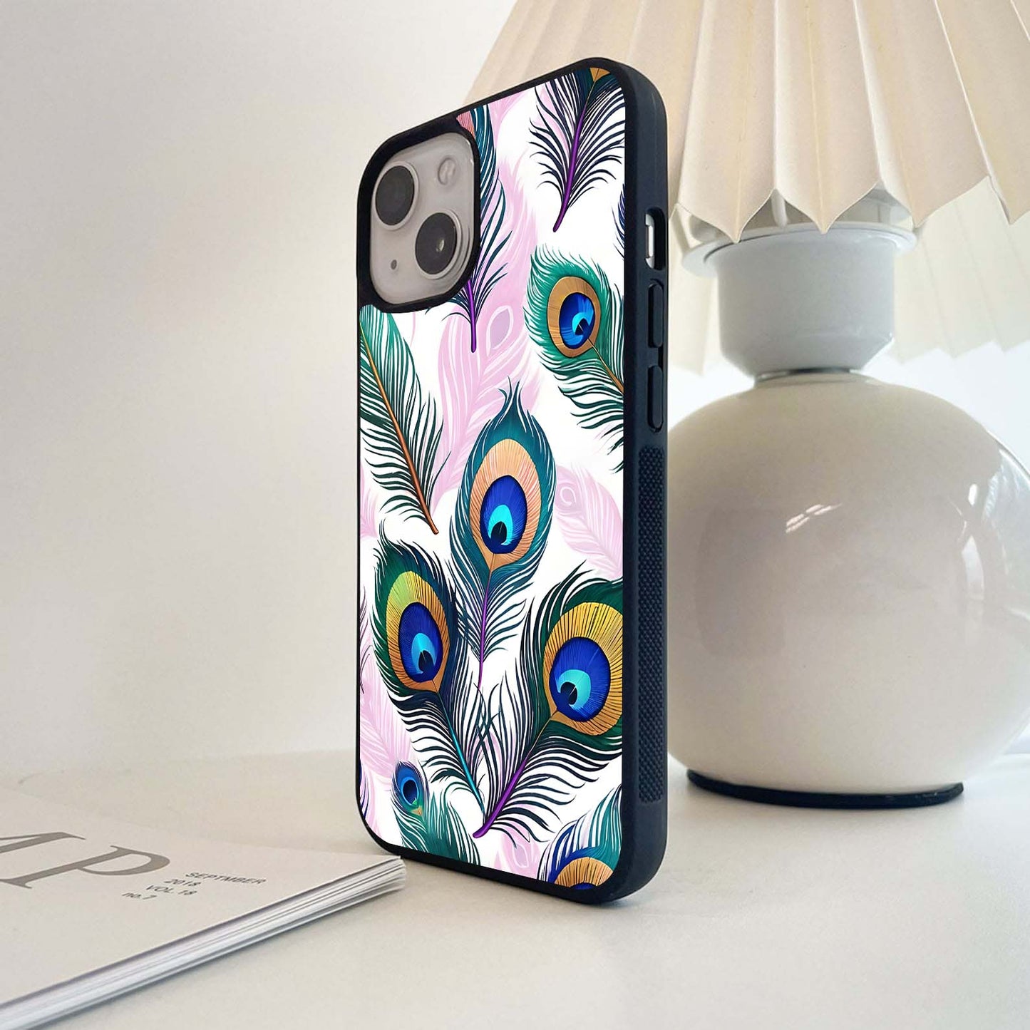 Royal Peacock Feathers Glass Case