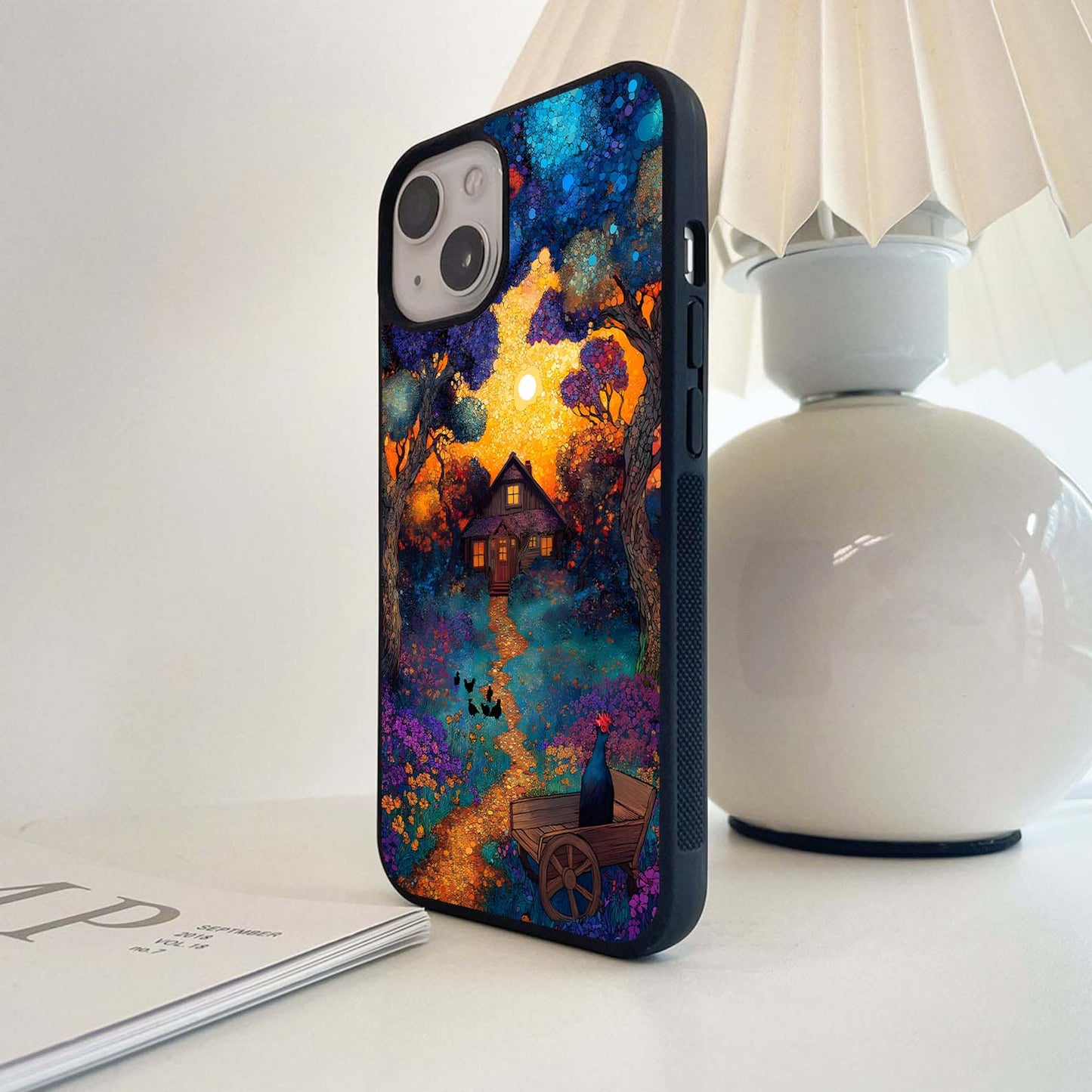 Vibrant Cottage in Magical Forest Glass Case