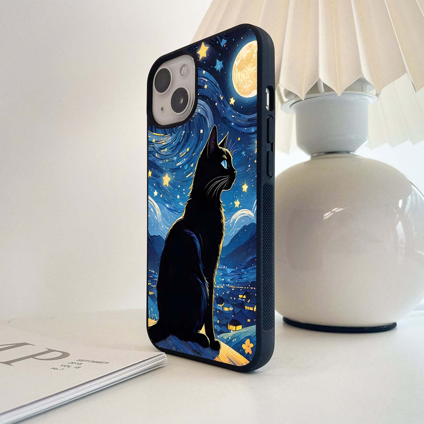 Black Cat & Starry Night Sky Glass Case