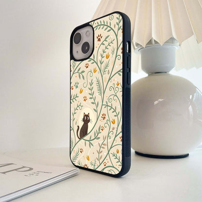 Leafy Cat Pattern Glass Case