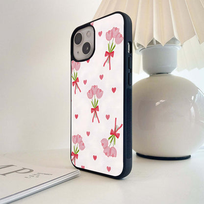 Pink Tulip bouquets Glass Case