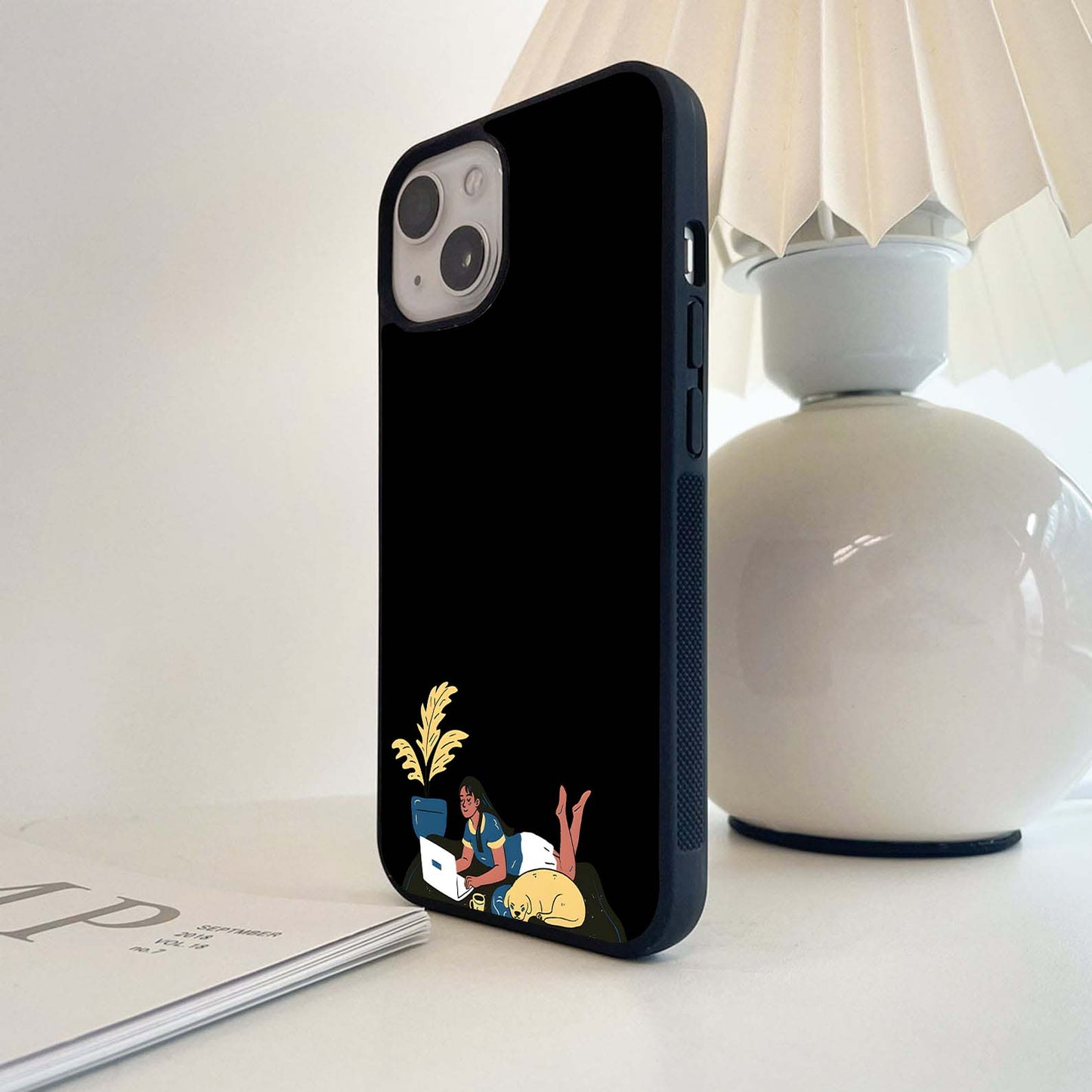 Girl on Laptop with Dog Glass Case