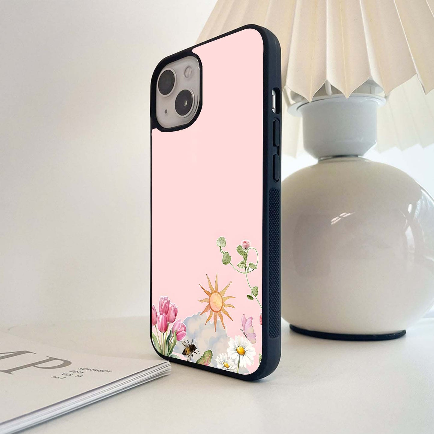 Pink Flowers & Sun Elements Glass Case