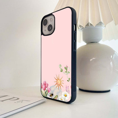 Pink Flowers & Sun Elements Glass Case