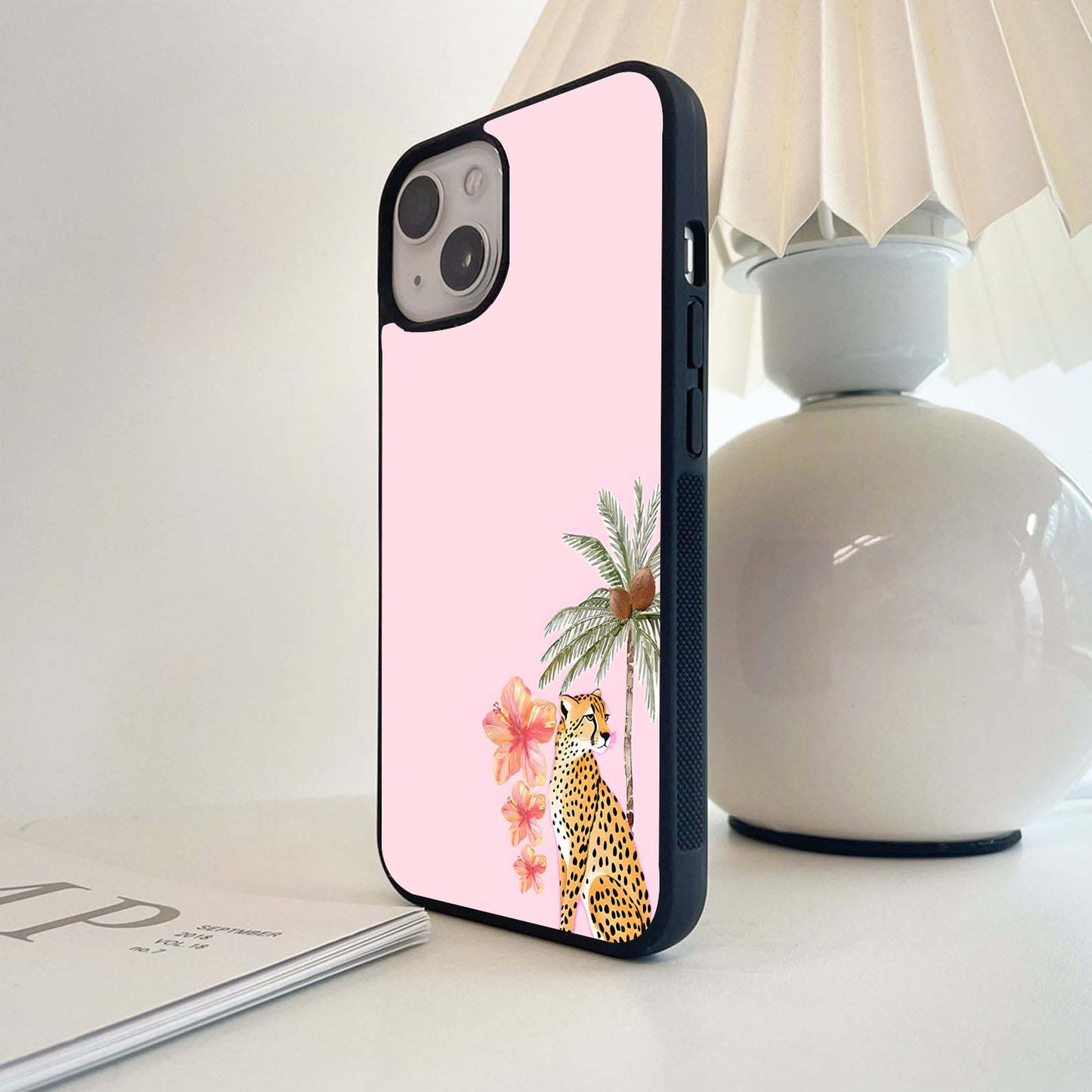 Cheetah with Palm Tree Glass Case