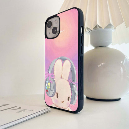 Bunny With Headphone Glass Case
