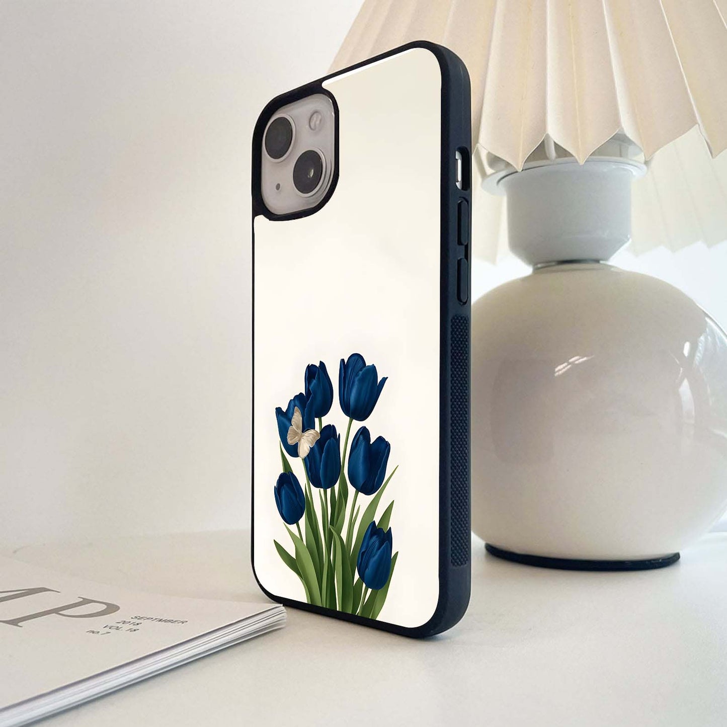 Tulip With Mini Butterfly Glass Case